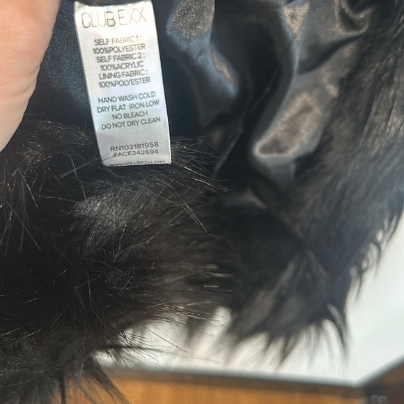 DOLLS KILL CLUB EXX STROBELIGHT HOODED DUSTER BLACK OVERSIZED SEQUIN FUR MEDIUM - Picture 4 of 9